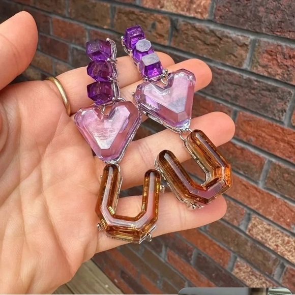 Purple Heart I Love U Resin Drop Earrings - Picture 3 of 5